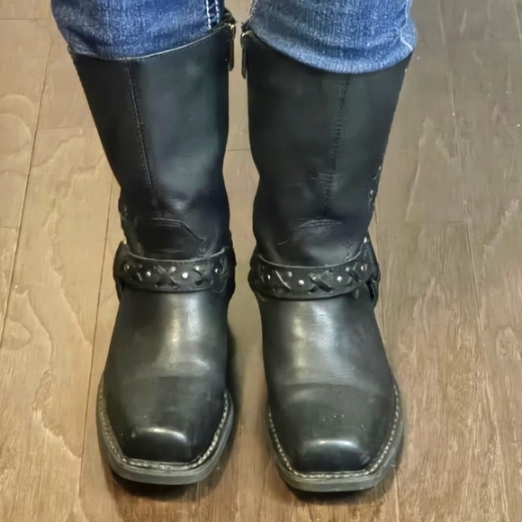 Womens Black Leather Harness Biker Riding Harley Davidson Boots size 8.5M - Picture 6 of 6